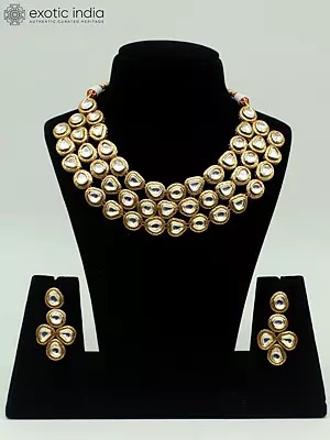 Matte Finish Triple Layer Necklace Set With Beautiful Earrings