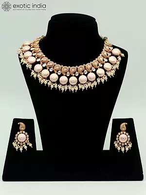 Designer Meenakari Necklace Set In Brass With Kundan Stone And Earrings