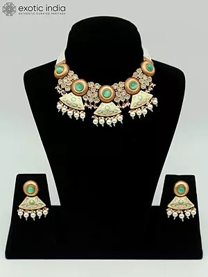 Kundan Studded Meenakari Necklace Set With Beads And Earrings