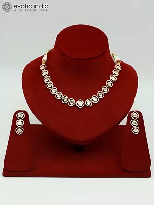 Moissanite Designer Light Weight Necklace Set With Earrings