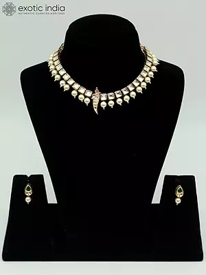 Kundan Studded Necklace Set In Light Weight With Drop Beads And Earrings