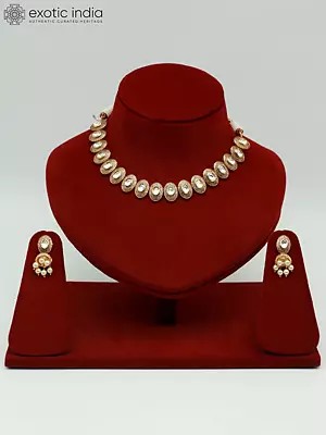 Beautiful Light Necklace Set With Kundan Studded And Earrings
