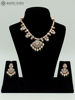 Designer Meenakari Light Necklace Set With Matching Earrings And Beads