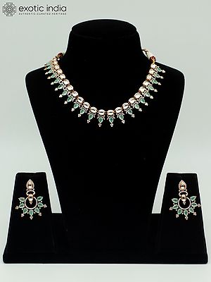 Designer Light Necklace Set With Beautiful Earrings And Studded Kundan
