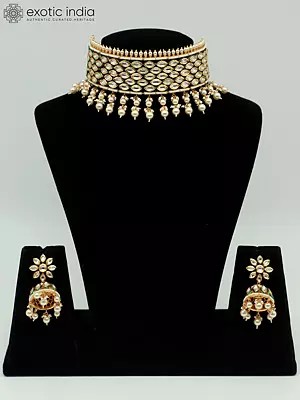Traditional Choker Set With Hanging Beads And Attractive Earrings