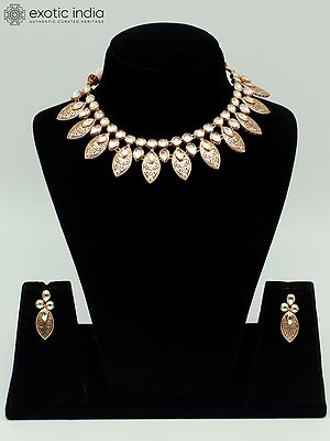 Brass Necklace Set In Flower Carving For Women With Earrings