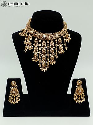 Hasli Look Premium Matte Necklace Set With Beautiful Earrings And Carving