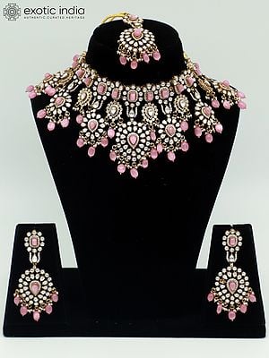 Moissanite Choker Set For Bride With Mangtika And Earrings