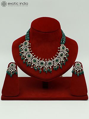 Moissanite Monalisa Multi Stone Bandhai Set With Antique Polish And Earrings