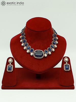 Attractive Moissanite Necklace Set With Antique Polish And Doublet Stone Earrings