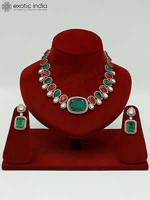 Attractive Moissanite Necklace Set With Antique Polish And Doublet Stone Earrings