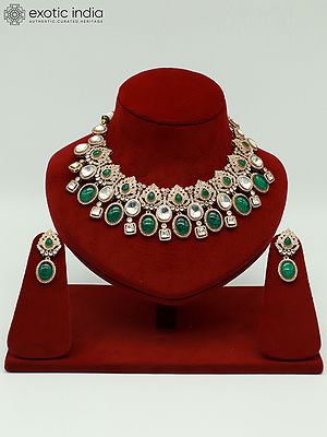Victorian Moissanite Doublet Stone Necklace Set With Antique Polish And Beautiful Earrings