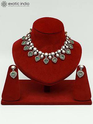 Moissanite Necklace Set For Bridal With Doublet Stone And Attractive Earrings