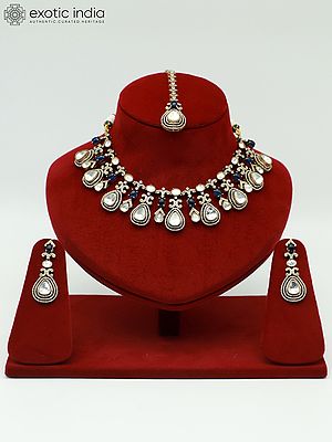 Designer Moissanite Necklace Set With Doublet Stone Mangtika And Earrings