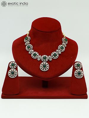 Moissanite Necklace Set In Embellished Design With Attractive Earrings And Doublet Stone