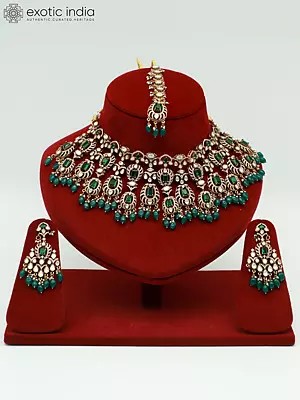 Elegant Moissanite Necklace Set With Doublet Stone Earrings And Mangtika
