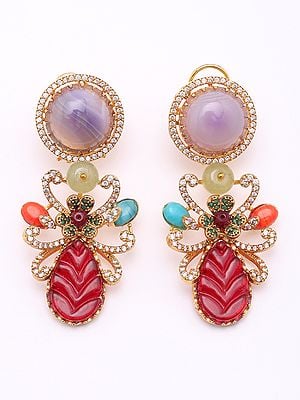 Multicolor Stone Studded Insect Design Earrings