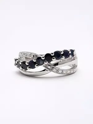 Designer Sterling Silver Ring with Faceted Blue Sapphire