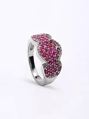 Sterling Silver Ring with Faceted Ruby Gemstones
