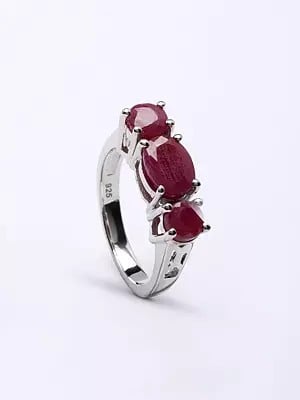 Faceted Ruby Gemstone Trilogy Ring