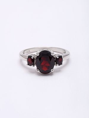 Faceted Garnet Gemstone Trilogy Ring