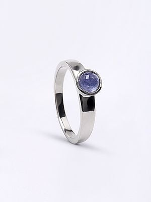 Sterling Silver Ring with Round Shape Tanzanite Gemstone
