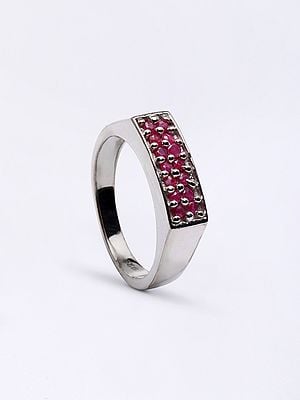 Round Cut Faceted Ruby Sterling Silver Ring