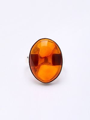Oval Shape Cabochon Amber Ring