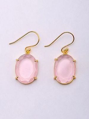 Oval Shape Faceted Pink Chalcedony Earrings