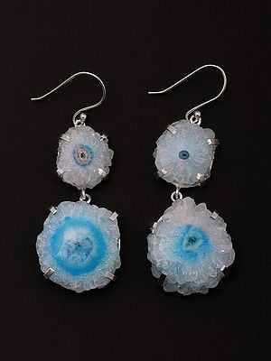 White Solar Druzy and Blue Solar Druzy Dangle Earrings