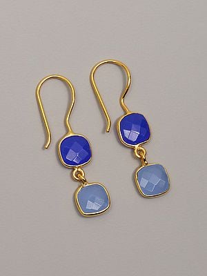 Faceted Blue Chalcedony Double Drop Earrings