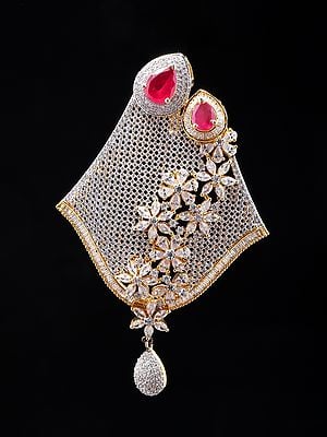 Pink and White Stone Studded Floral Design Pendant