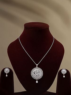 Round Shape American Diamond Pendant and Earrings Set