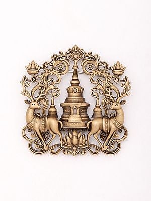 Tibetan Buddhist Stupa Brooch with Deers