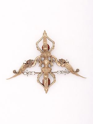 Stone Studded Rudraksha Royal Bow and Arrow Brooch