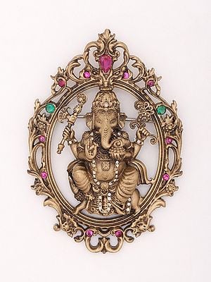 Stone Studded Chaturbhuja Ganesha Brooch