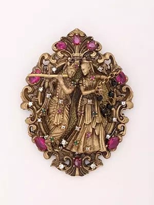 Stone Studded Fluting Radha Krishna Brooch