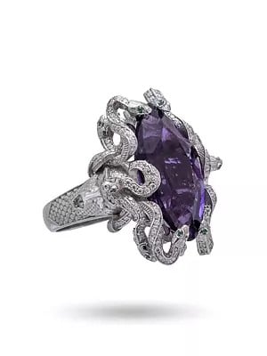 Medusa Sterling Silver Ring with Marquise Cut Amethyst
