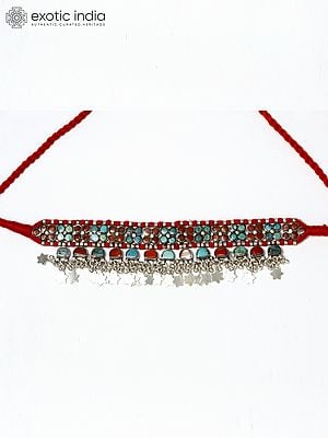 Coral and Turquoise Choker with Dangling Silver Stars