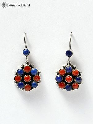 Floral Design Coral and Lapis Lazuli Earrings