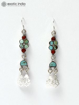 Coral and Royston Turquoise Dangle Earrings