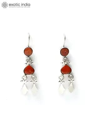 Dangle Earrings with Coral Gemstone