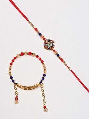 Floral Design Rakhi with Beaded Adjustable Bracelet