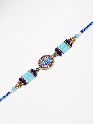 Blue Stone Beaded Meenakari Peacock Rakhi