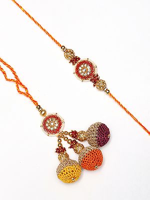 Kundan Studded and Beaded Rakhi with Thread Work Latkan