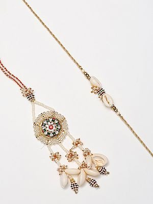 Shell Design and White Pearl Beaded Bhaiya Bhabhi Rakhi
