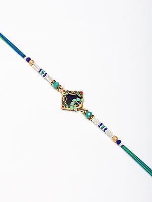 Enamel work Peacock Rakhi with Beads