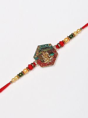 Goddess Lakshmi Religious Rakhi with Colorful Beads and Thread