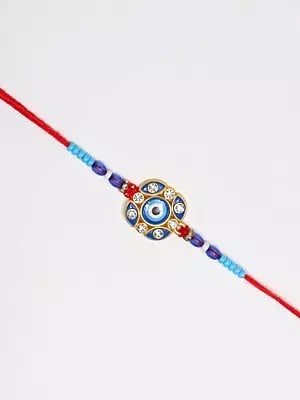 Blue Evil Eye Rakhi with Studded Stone for Protection from Negative Energy