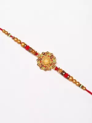 Floral Round Enamel work Traditional Rakhi with Beads